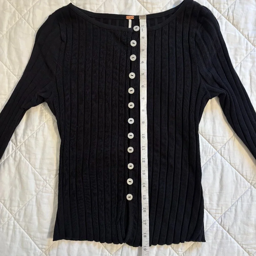 FREE PEOPLE Tilly Ribbed Long Sleeve Button-Up Black XS - Picture 5 of 9